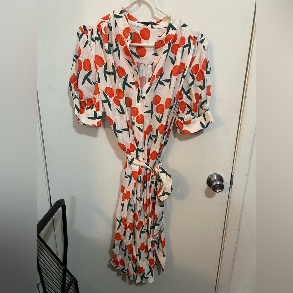 Brooks Brothers Cream Midi Dress with Red Orange Fruit Print